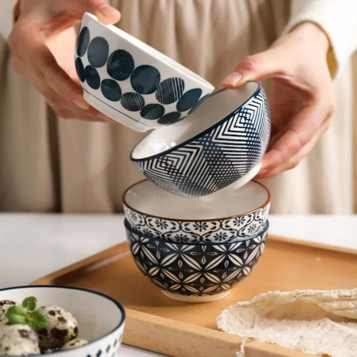 Jogo 5pcs Bowls em porcelana - pintados a mão design italiano
