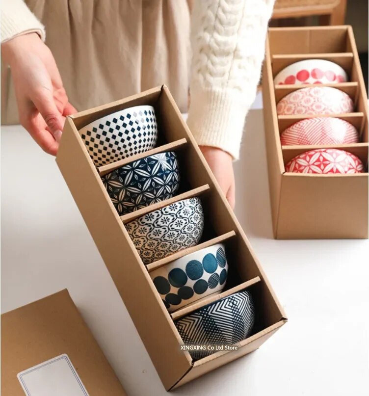 Jogo 5pcs Bowls em porcelana - pintados a mão design italiano