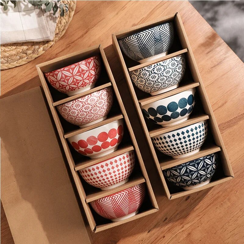 Jogo 5pcs Bowls em porcelana - pintados a mão design italiano