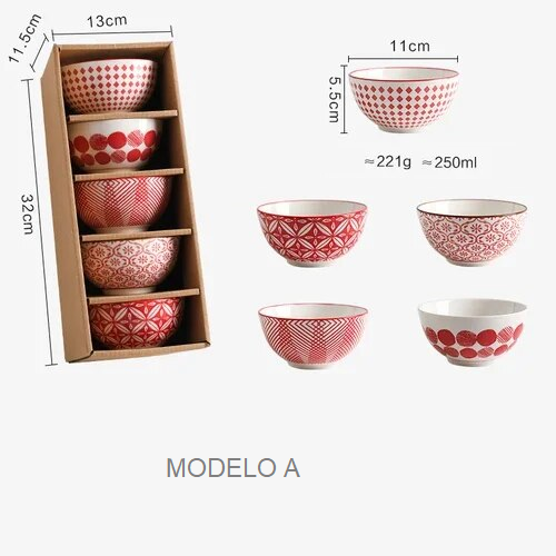 Jogo 5pcs Bowls em porcelana - pintados a mão design italiano