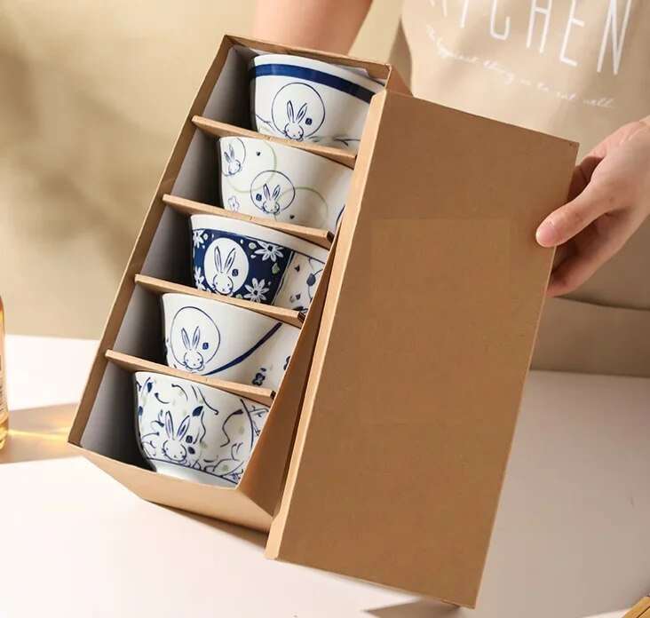 Jogo 5pcs Bowls em porcelana - pintados a mão design italiano